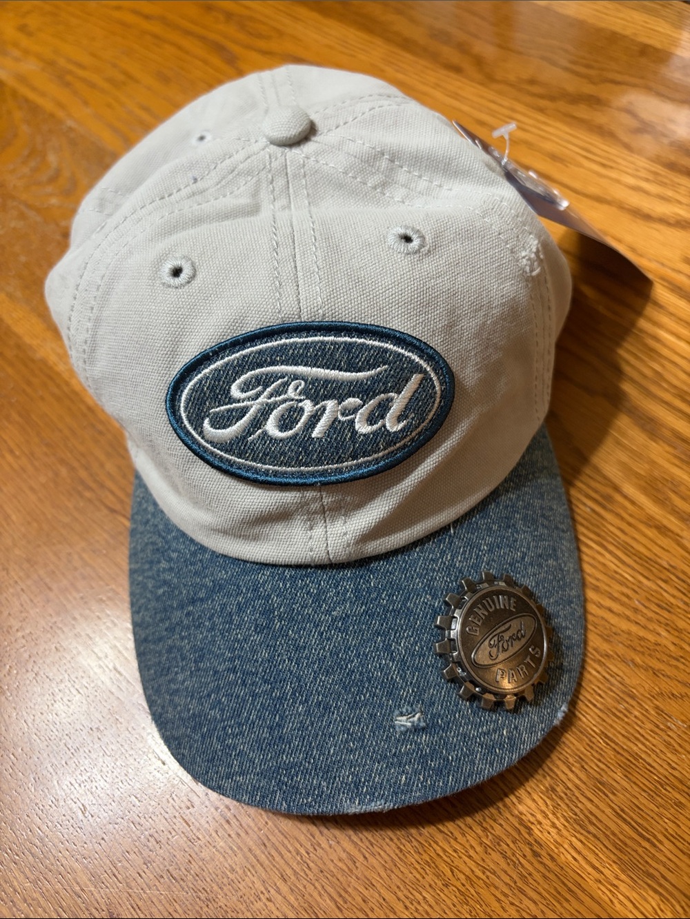 Ford tan and Denim Logo Baseball Cap with bottle opener